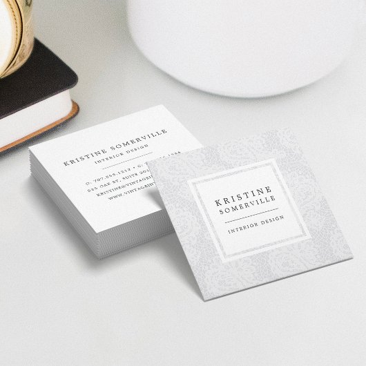 Paisley Lace Square Business Cards | Nimbus Gray Quadratische Visitenkarte
