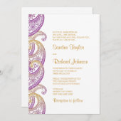 Paisley Lila & Gold Indian Wedding Einladung (Vorne/Hinten)