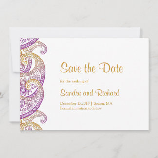 Paisley Lila & Gold Indian Wedding Save The Date