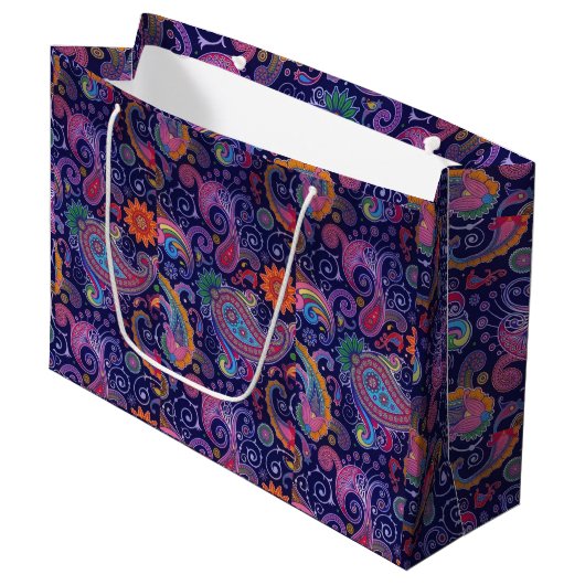 Paisley Lila pink Große Geschenktüte (Vorderseite Schrägansicht)