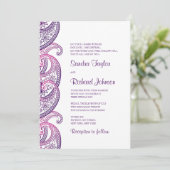 Paisley Lila & Pink Traditionelle indische Hochzei Einladung (Stehend Vorderseite)