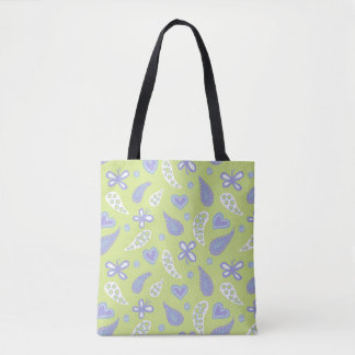 Paisley Lila und Limone Schmetterlinge und Herzen Tasche