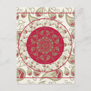 Paisley Mandala Muster Hintergrund rot-weiß Postkarte