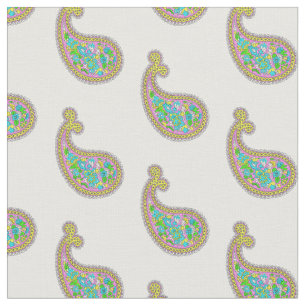 Paisley Mehndi Muster Pink Green Aqua Yellow Stoff