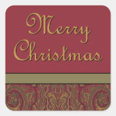 Paisley Merry Christmas Holiday Quadratischer Aufkleber (Vorderseite)