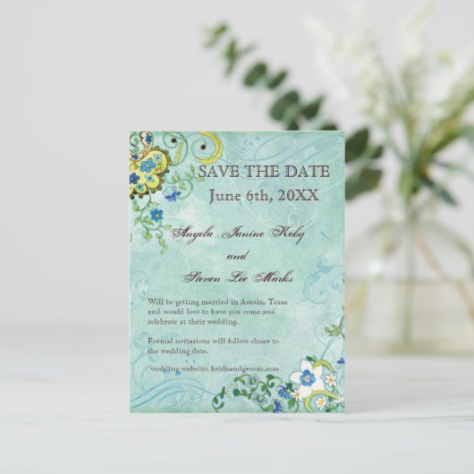 Paisley Modern Floral Blüh Swirl Wedding Ankündigungspostkarte (Stehend Vorderseite)