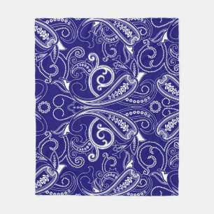 Paisley-Monochrom: blaue, weiße Eleganz. Fleecedecke