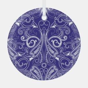 Paisley-Monochrom: blaue, weiße Eleganz. Ornament Aus Glas