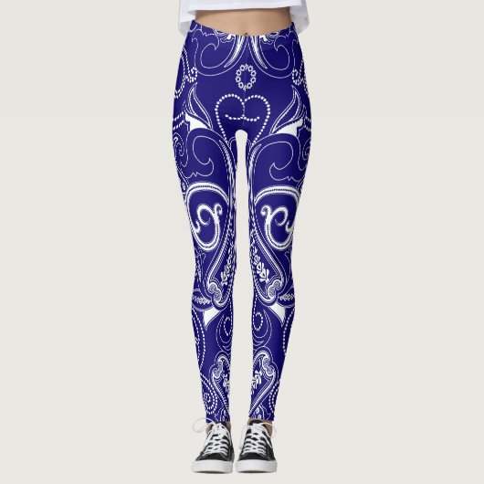 Paisley monochrome: blau, weiß Eleganz. Leggings (Vorderseite)