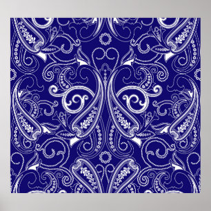Paisley monochrome: blau, weiß Eleganz. Poster