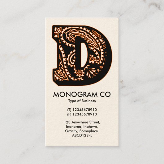 Paisley Monogram - D Visitenkarte (Vorderseite)