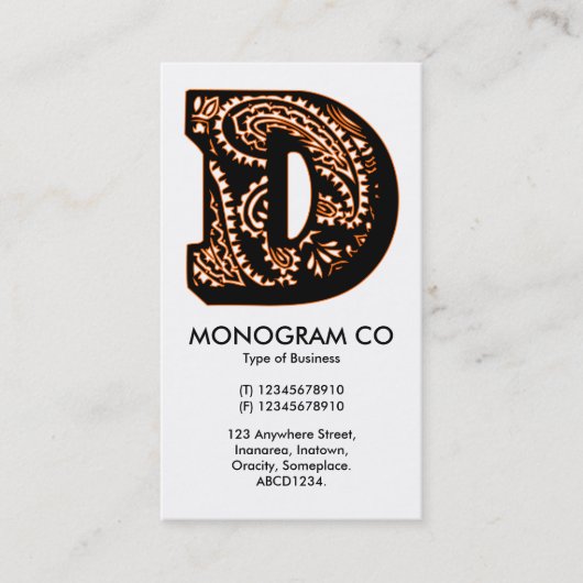 Paisley Monogram - D Visitenkarte (Vorderseite)