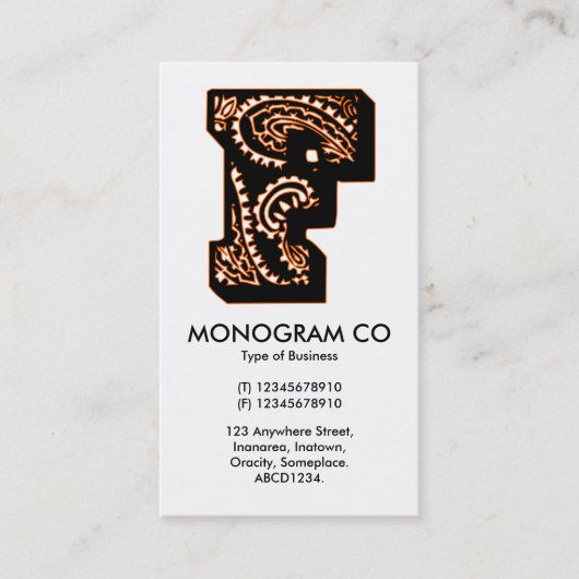 Paisley Monogram - F Visitenkarte (Vorderseite)