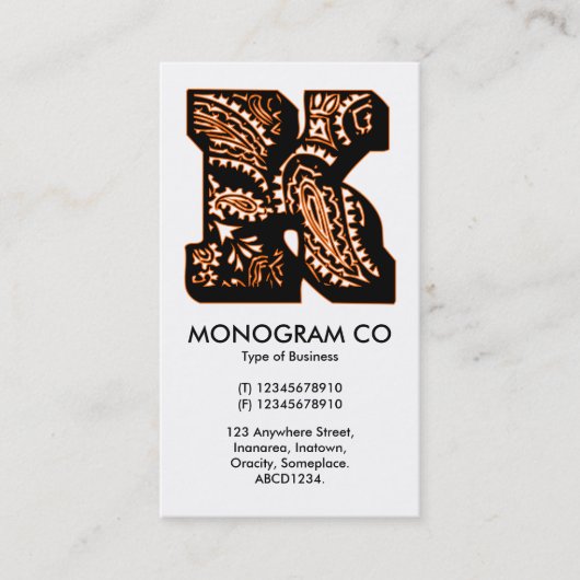 Paisley Monogram - K Visitenkarte (Vorderseite)