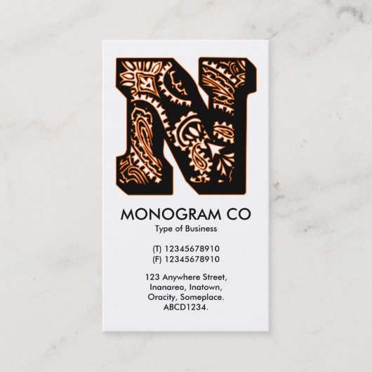 Paisley Monogram - N Visitenkarte (Vorderseite)
