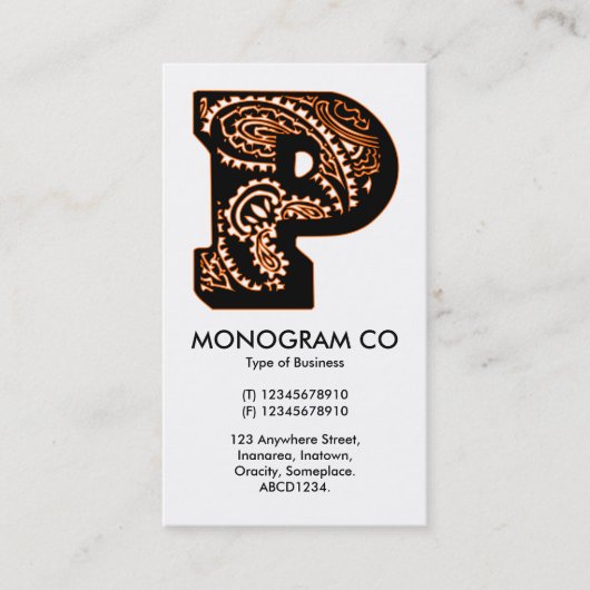 Paisley Monogram - P Visitenkarte (Vorderseite)