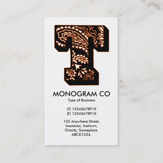Paisley Monogram - T Visitenkarte (Vorderseite)