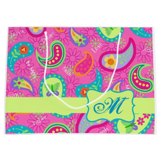 Paisley Monogram Table Große Geschenktüte (Vorderseite)