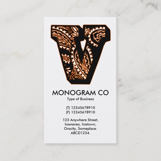 Paisley Monogram - V Visitenkarte (Vorderseite)