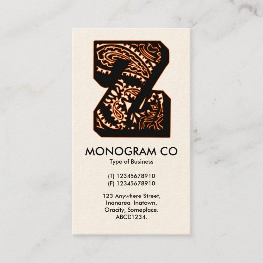 Paisley Monogram - Z Visitenkarte (Vorderseite)