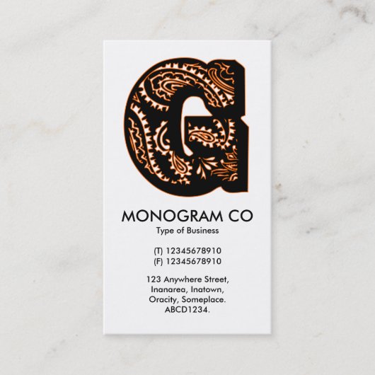 Paisley-Monogramm - G Visitenkarte (Vorderseite)