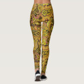 Paisley Motif in Yellow, Brown on Black Background Leggings (Rückseite)