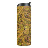 Paisley Motif in Yellow, Brown on Black Background Thermosbecher (Nach links gedreht)