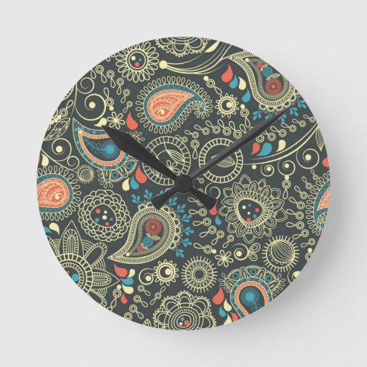 Paisley-Muster 3 Runde Wanduhr (Vorderseite)
