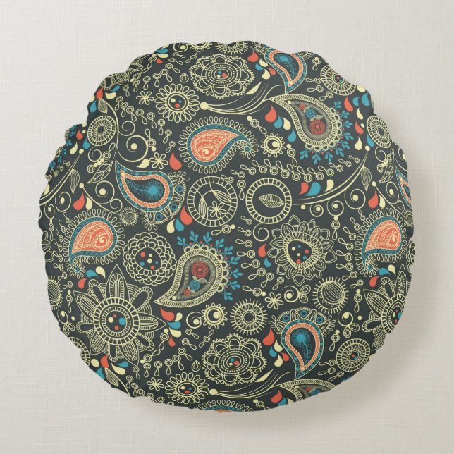 Paisley-Muster 3 Rundes Kissen (Vorderseite)