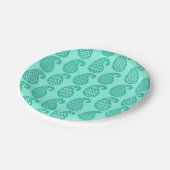 Paisley-Muster, Aqua und Türkis Pappteller (Schrägansicht)