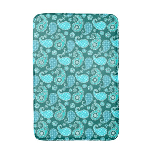 Paisley-Muster, Aquamarin, Aqua und White Badematte (Vorderseite Vertikal)