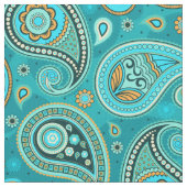 Paisley-Muster blau aquamarin orange Stoff (Nahaufnahme)