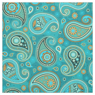 Paisley-Muster blau aquamarin orange Stoff