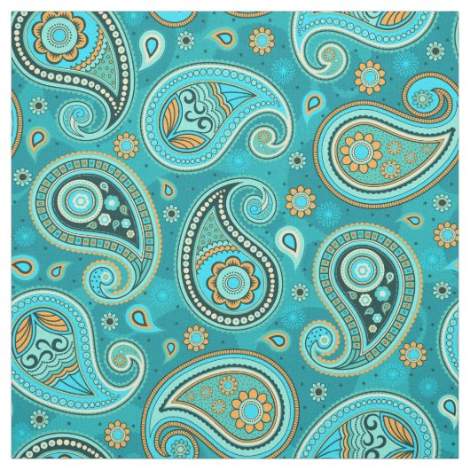 Paisley-Muster blau aquamarin orange Stoff (Muster)