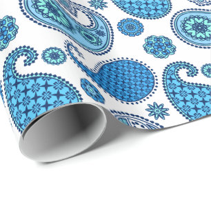 Paisley-Muster, blau auf weiß Geschenkpapier