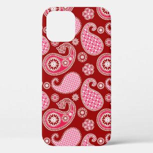 Paisley-Muster, Dunkelrot, Rosa und Weiß iPhone 12 Hülle