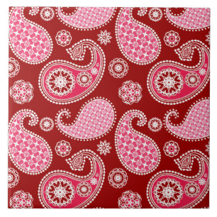 Paisley-Muster, Dunkelrot, Rosa und Weiß Fliese