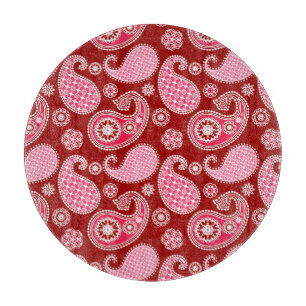Paisley-Muster, Dunkelrot, Rosa und Weiß Schneidebrett