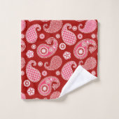 Paisley-Muster, Dunkelrot, Weiß und Korallenrosa Badhandtuch Set (Waschlappen)