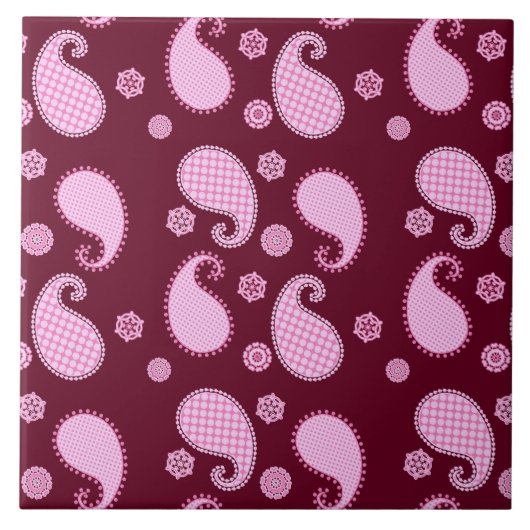 Paisley-Muster, Eispink und Bordeaux Fliese (Vorderseite)