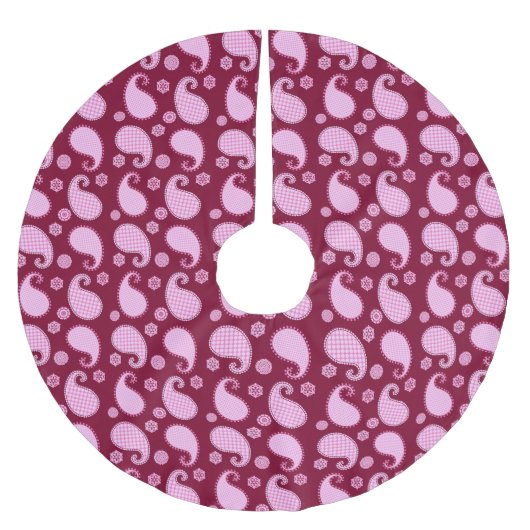 Paisley-Muster, Eispink und Bordeaux Polyester Weihnachtsbaumdecke (Vorderseite)