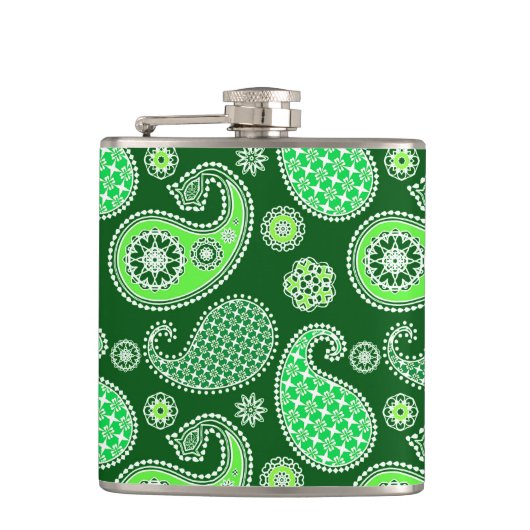 Paisley-Muster, Emerald und Jade Green Flachmann (Vorderseite)