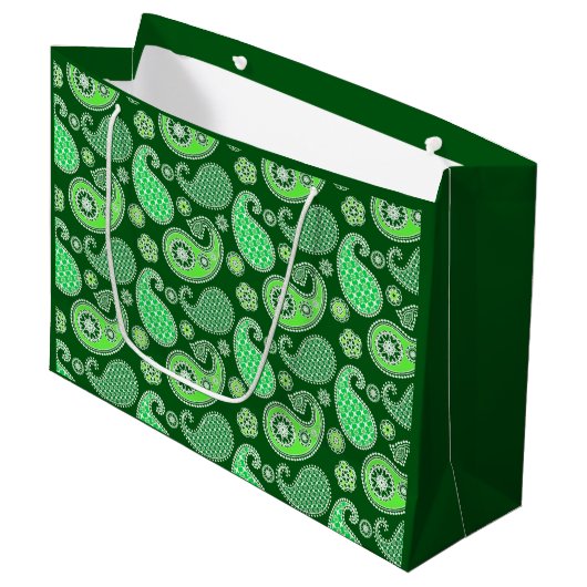 Paisley-Muster, Emerald und Jade Green Große Geschenktüte (Vorderseite Schrägansicht)