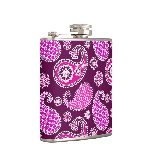 Paisley-Muster, Fuchsienrosa, lila und weiß Flachmann (Rechts)