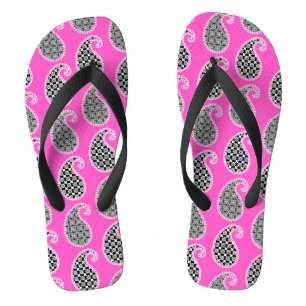 Paisley-Muster, Fuchsienrosa, schwarz und weiß Badesandalen