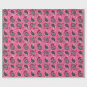 Paisley-Muster, Fuchsienrosa, Schwarz-Weiß Geschenkpapier (Flach)