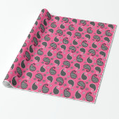Paisley-Muster, Fuchsienrosa, Schwarz-Weiß Geschenkpapier (Ungerollt)
