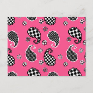 Paisley-Muster, Fuchsienrosa, Schwarz-Weiß Postkarte