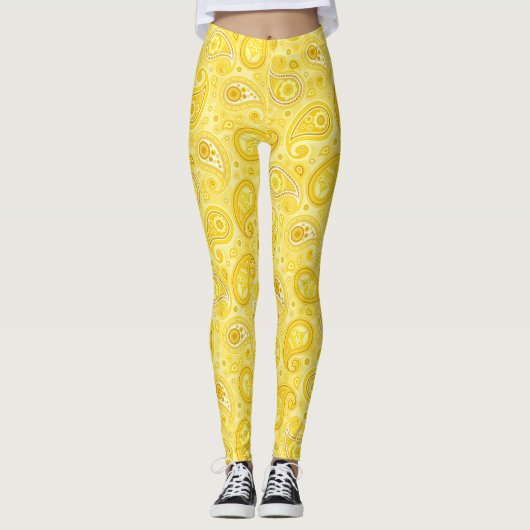 Paisley-Muster Gelbe Yogahose Leggings (Vorderseite)