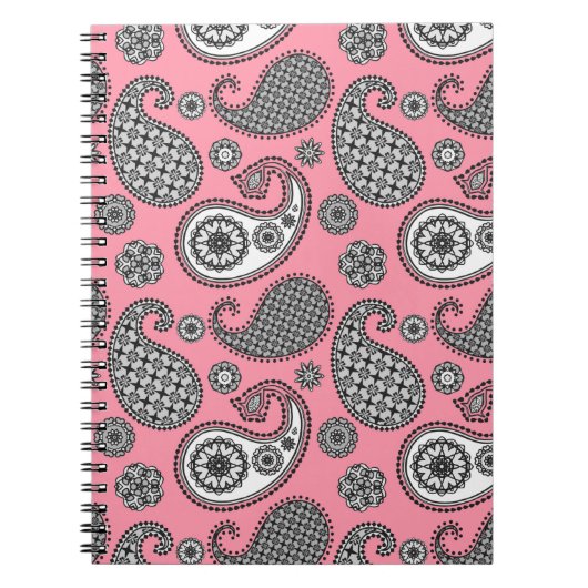 Paisley-Muster, grau auf Rosa Notizblock (Vorderseite)